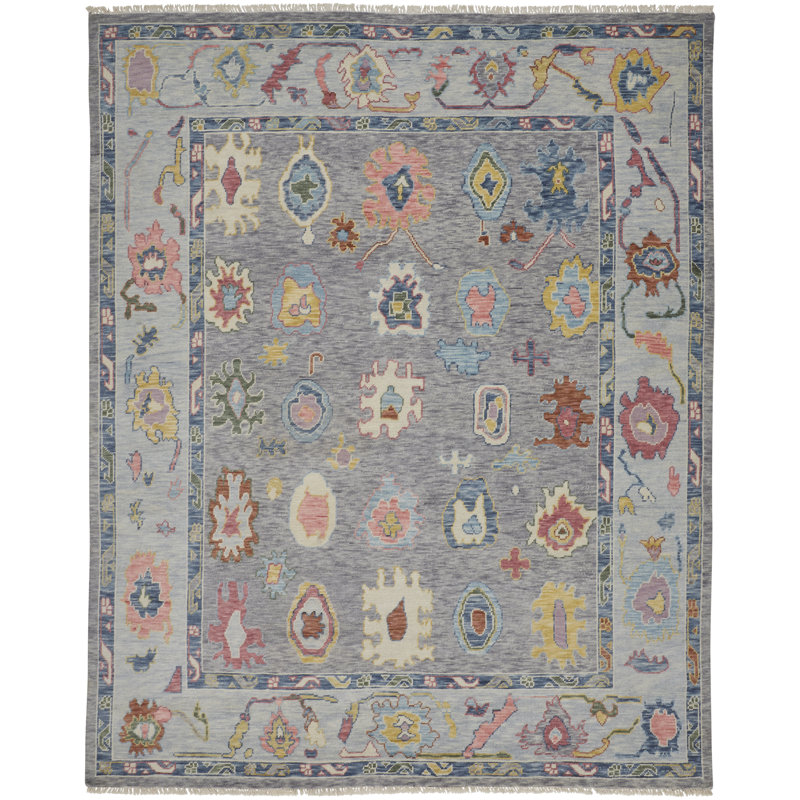Karina Hand Knotted Wool Ikat Area Rug in Gray/Blue/Rust/Yellow, Rectangle 2' x 3'