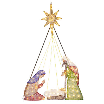 73Inch Large Christmas Nativity Set, Outdoor Light Up Nativity Scene With 215 Warm White Lights, Life Size Manger Scene Waterproof For Yard Lawn Garden Outside Decor And Home Holiday Party
