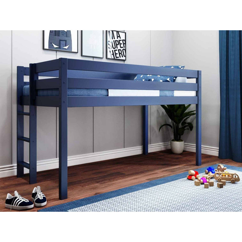 Johannes Solid Wood Twin Low Loft Bed with Ladder, Blue