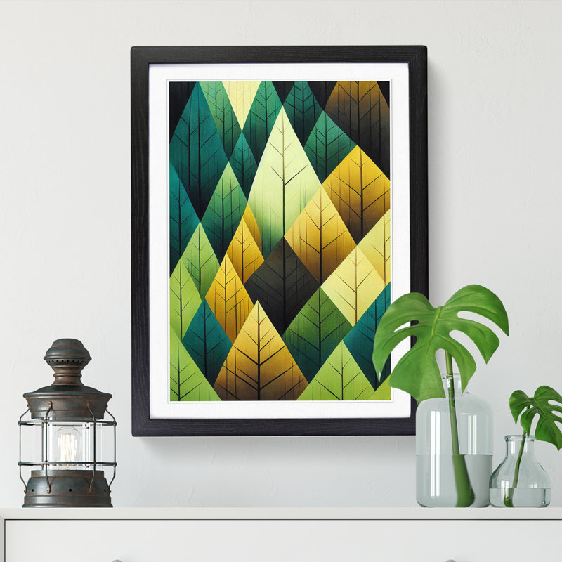 FRM-V0523-997X Forest Geometric - Picture Frame Print, 34cm H x 25cm W, Oak Framed
