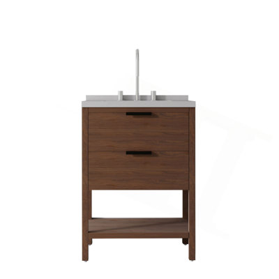 Meuble-lavabo autoportant de 61 cm avec lavabo, tiroir à fermeture amortie, comptoir et dosseret en marbre reconstitué de 5 cm, contreplaqué