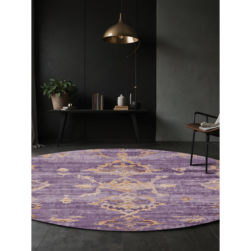 Tapis mauve soyeux et moelleux, Rond 3 pi
