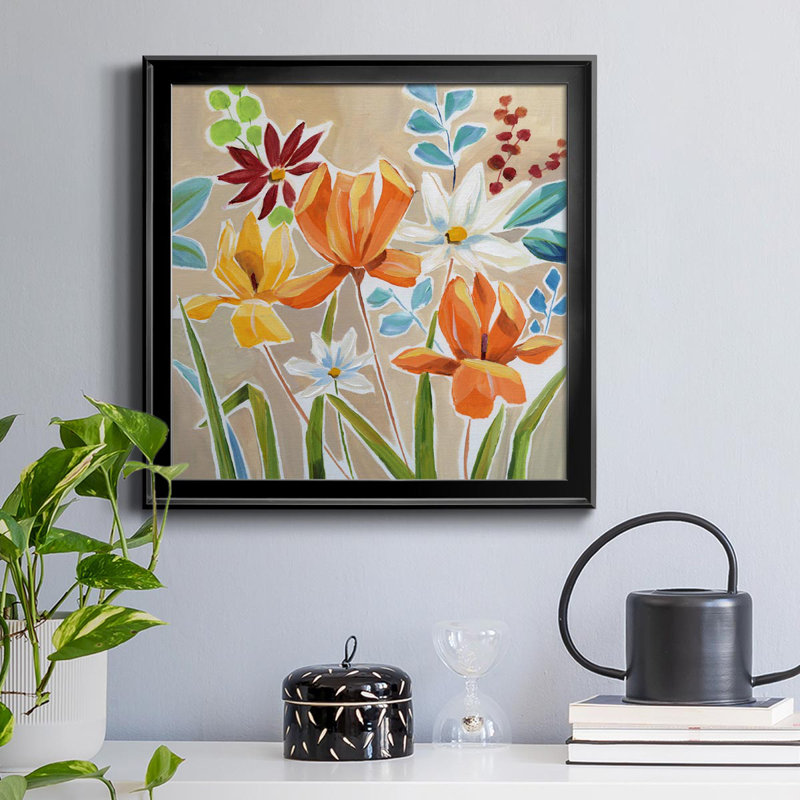 Modern Garden III - Peinture sur toile encadrée, Cadre noir, H 17,5 po x l 17,5 po x P 1,5 po