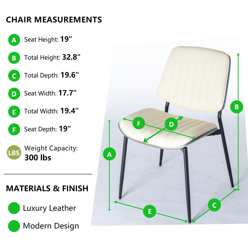Ensemble de 6 chaises de salle à manger rembourrées en cuir à rayures verticales en métal, Beige