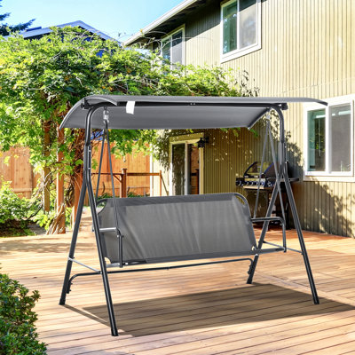 Balancelle d'extérieur pour patio, 3, fabrication en acier, auvent inclinable réglable, protection contre le soleil et les intempéries, gris, chaise de véranda confortable, cadre, auvent de parasol inclinable, siège, cour arrière