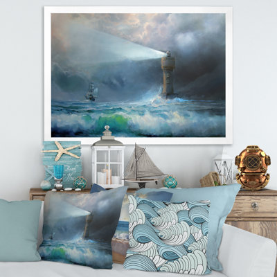 Phare brillant pendant la nuit orageuse II - peinture sur toile