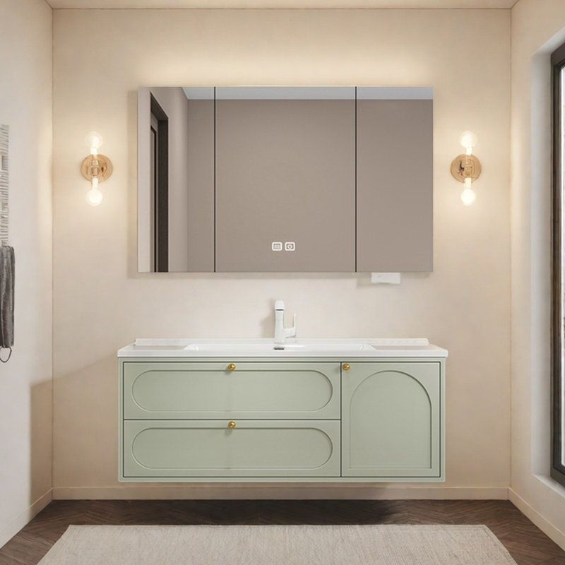 French minimalist style bathroom cabinet, Light Green