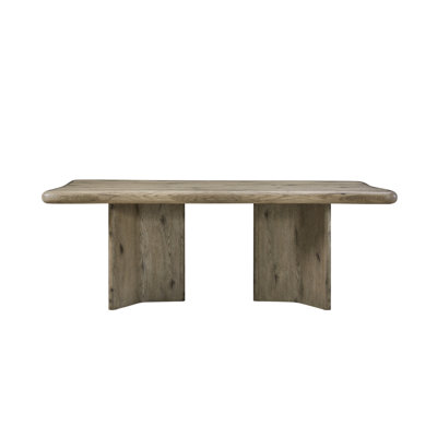 Table en chêne noueux anglais à double piétement, dimensions généreuses pour les repas de famille et les réunions, design organique, hauteur 75,8 cm, élément de décoration remarquable.