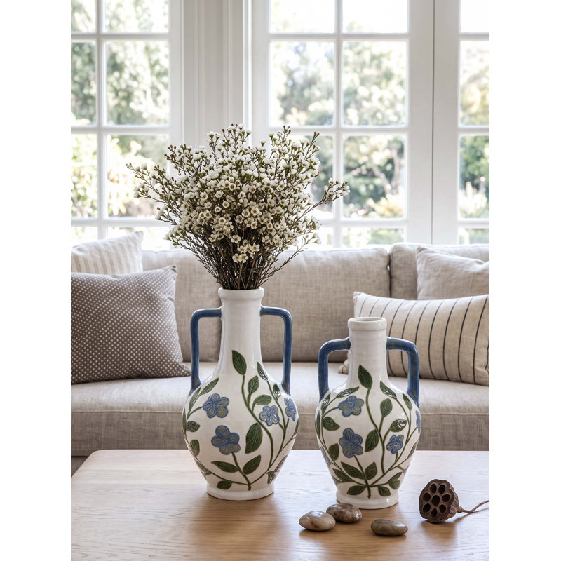 Vase floral en céramique Amphora, H 10,6 po x l 6,3 po x P 6,3 po