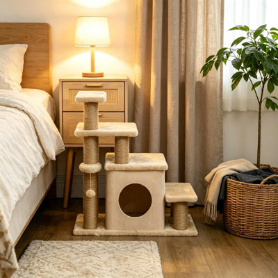 Arbre à chat à niveaux multiples Perch avec poteaux à griffer et niche confortable