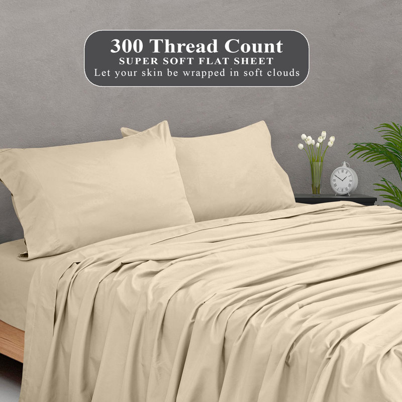 Royale Linens 300 Thread Count 100% Long Staple Combed Cotton Flat Sheet - Super Soft - Top Sheets - Flat Sheet Sold Separately - Breathable, Cool & Crisp Percale Sheets Only