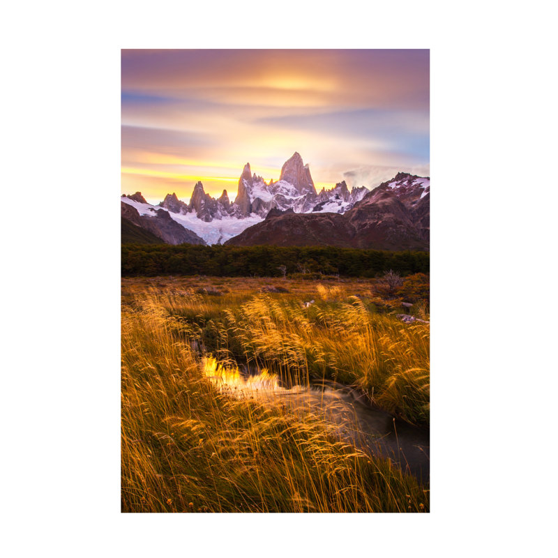 "Dianne Mao, Mt Fitz Roy, heure dorée" sur toile, H 47 po x l 30 po