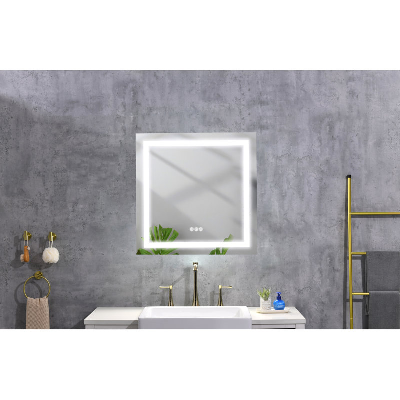 Miroir de salle de bain 36 po x 36 po avec éclairage avant et arrière, brouillard, intensité variable, 3 couleurs, fonction mémoire pour le maquillage, les soins de la peau, le rasage et les vêtements