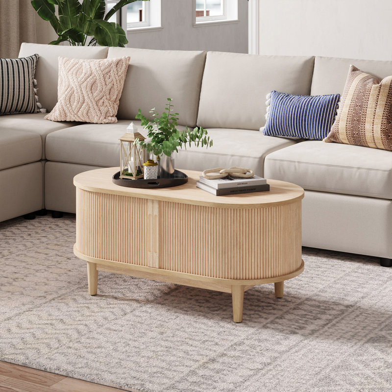 Leathia Fluted Coffee Table With Storage, Oak Wood