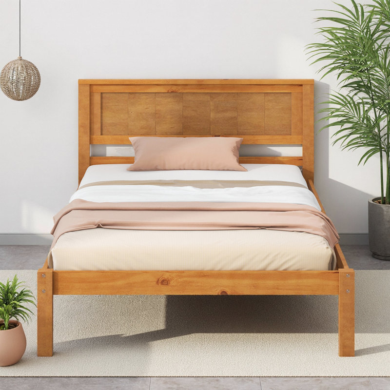 Structure de lit plateforme simple en chêne avec tête de lit | Support à lattes de bois | Aucun sommier tapissier requis