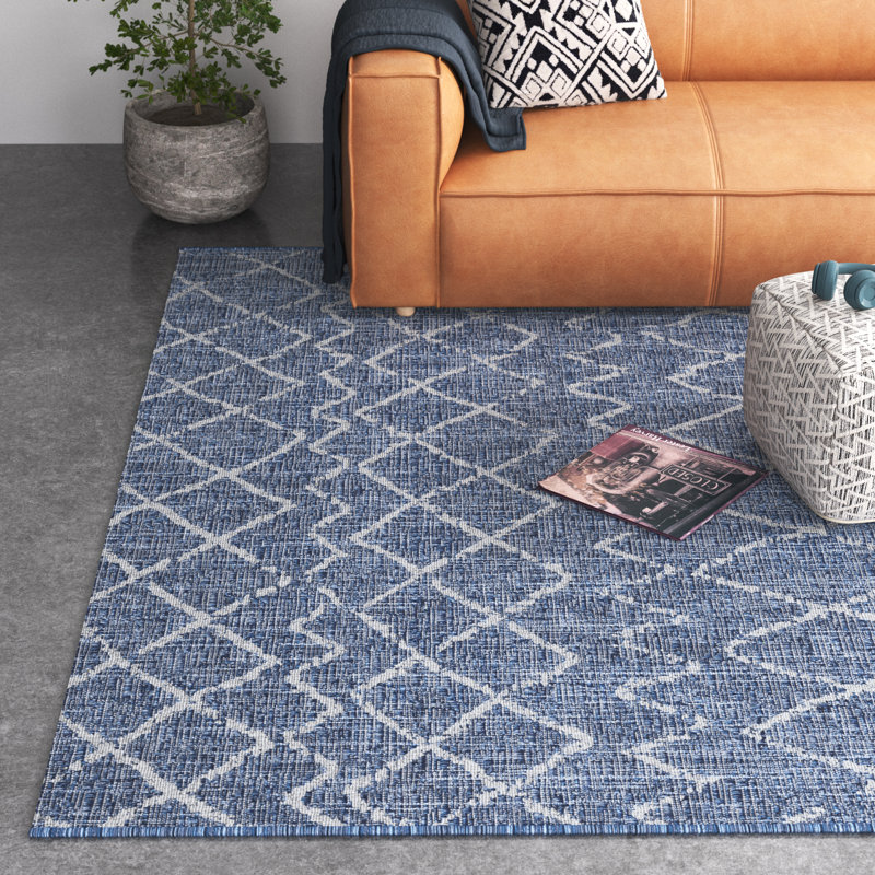 Tapis d'intérieur / extérieur bleu marocain Bri / Bri, Rectangle 7 pi 9 po x 10 pi