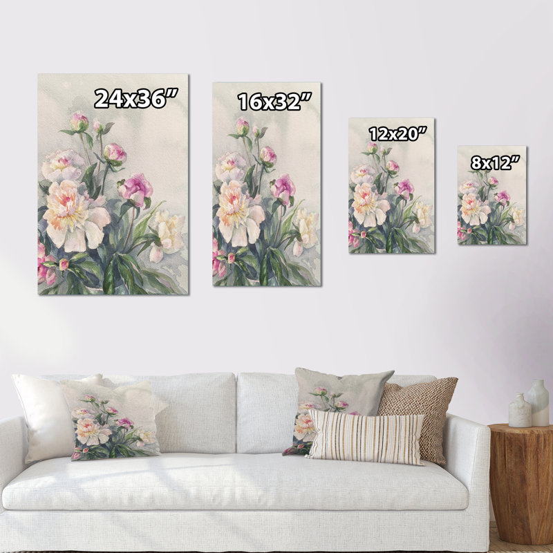 «White Pink Peony Bunch», reproduction de cadre photo sur toile, H 20 po x l 12 po x P 1 po, Toile tendue