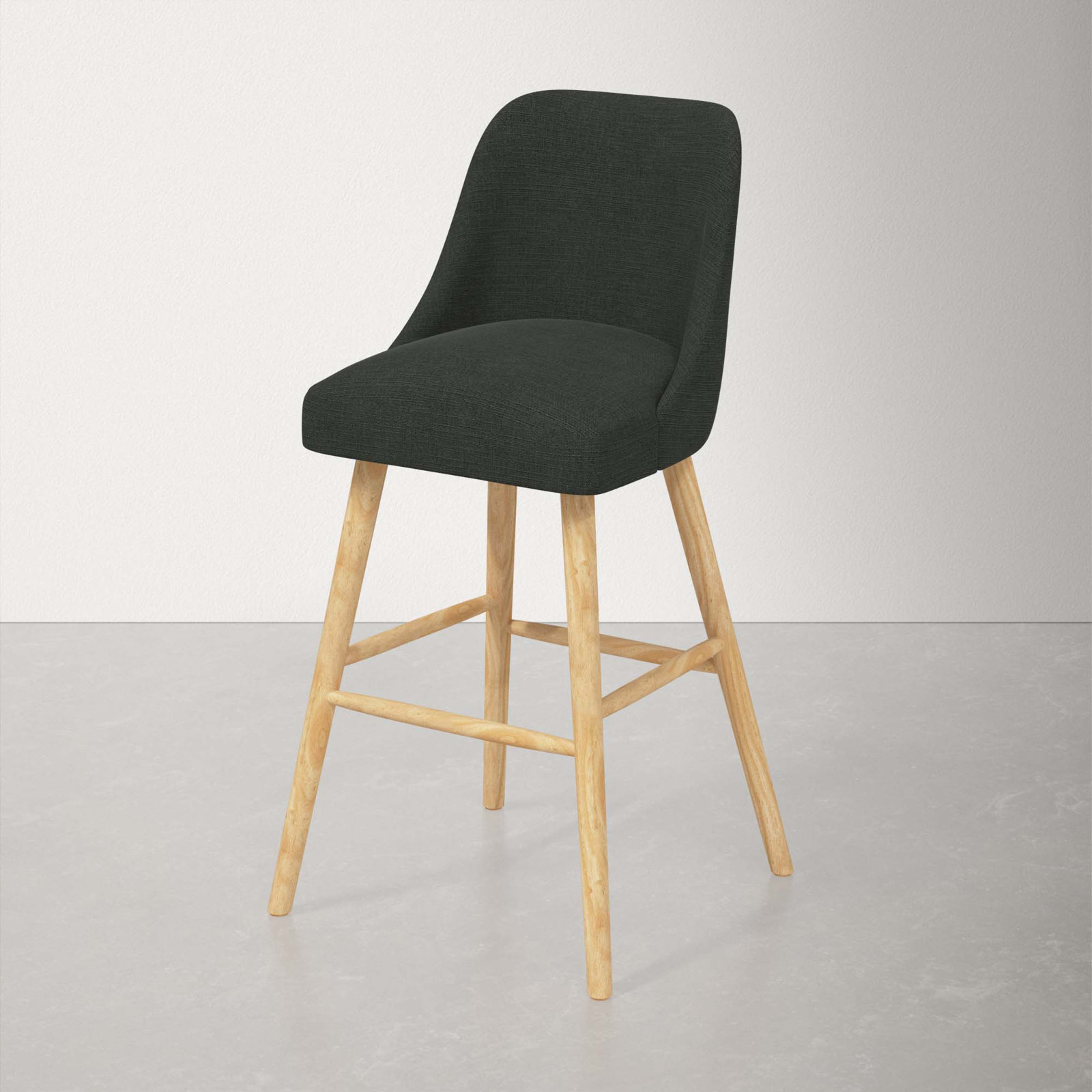 Gallie Stool, Bar Stool (31" Seat Height), Natural Wood, Classic Black Linen