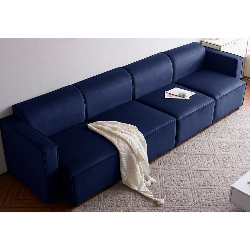 Necie Linen Sofa, 4, Dark Blue