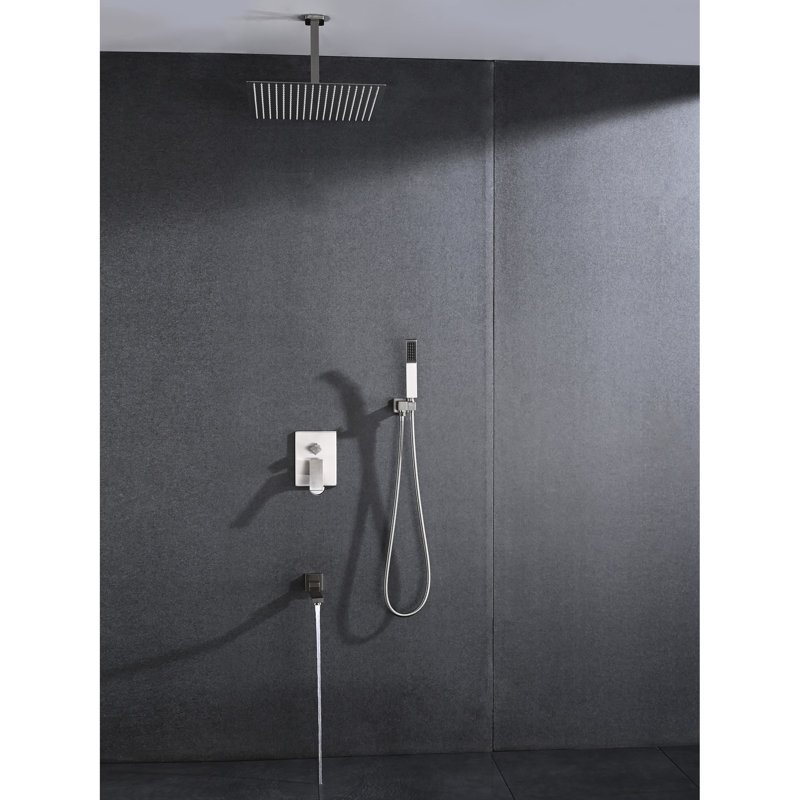Douche de plafond en nickel brossé - Tête de 16 po et douchette autoportante à double effet de pluie pluviale naturelle correspondant à la salle de bain American Standard