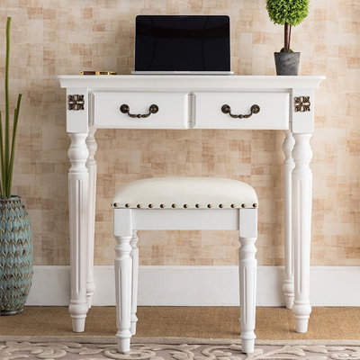 White Rectangular Solid Wood Writing desk with drawers desk