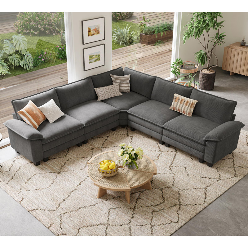  Canapé modulaire Colbey, Velours côtelé gris Lena, H 34,64 po x l 119 po x P 119 po