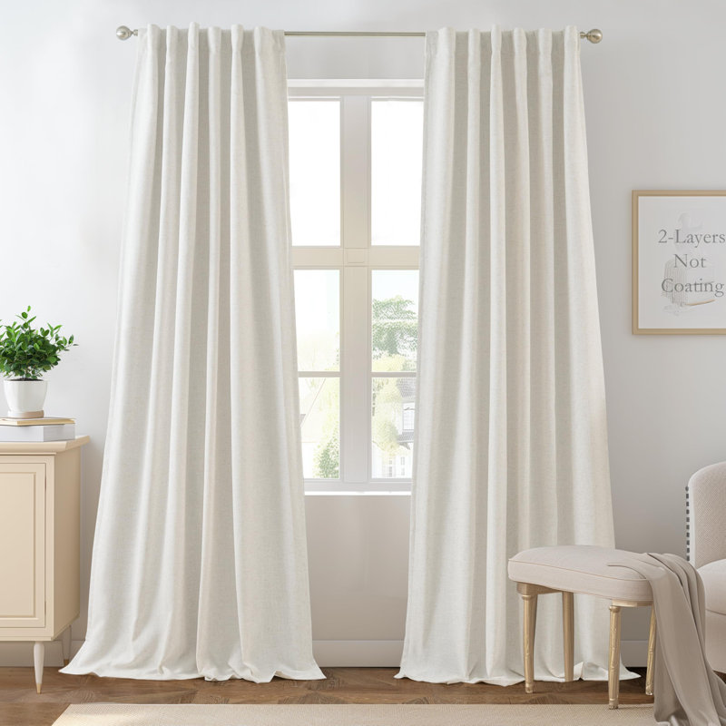 Goffredo 100% Blackout Natural Curtains for Bedroom  Double Layer Drape Farmhouse Thermal Insulated Rod Pocket Back Tab Full Light Blocking 2 Panels for Living Room Nursery