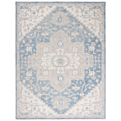 Micro-Loop Oriental Area Rug In Blue / Ivory