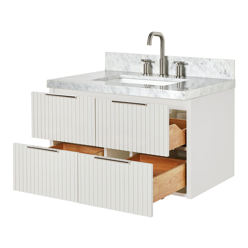 Mulloy 36 Inch Wall-Mounted Single Rectangle Vanity Bathroom Vanity with Carrara White Marble Countertop 1.5 Inch in Warm White