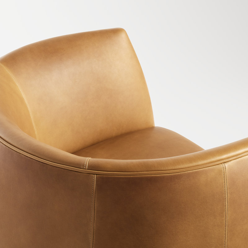 Council Upholstered Swivel Barrel Chair, Butterscotch Genuine Leather