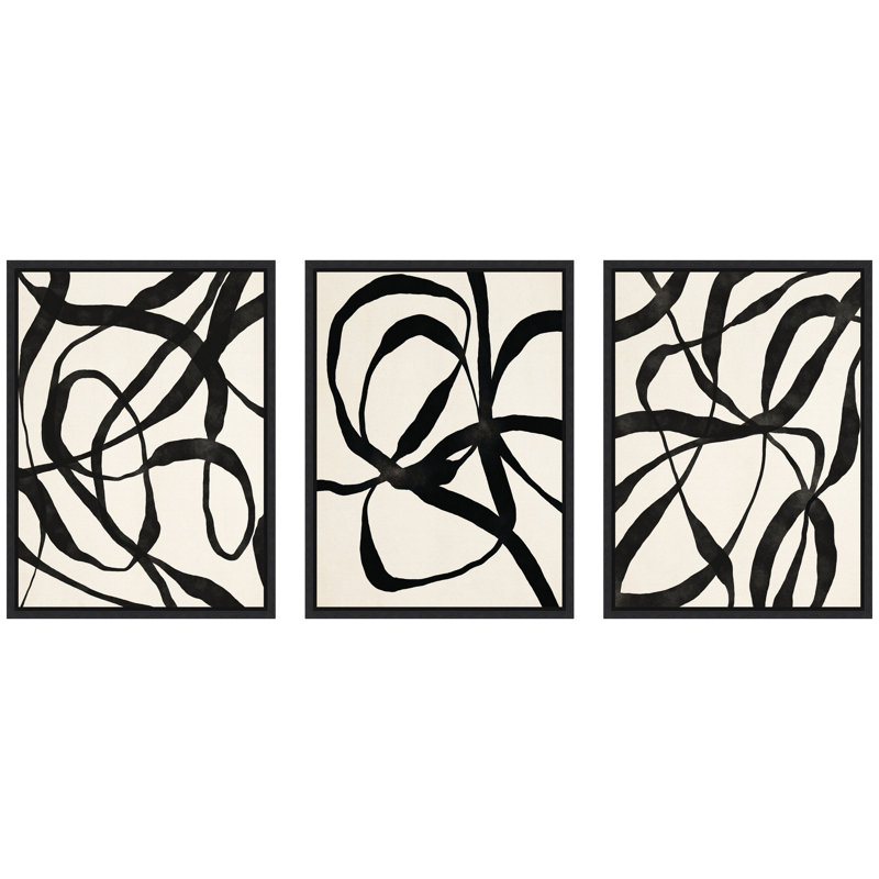 «Black Twist 1,3 and 4», ensemble d'art sur toile encadré par Alicia Bock