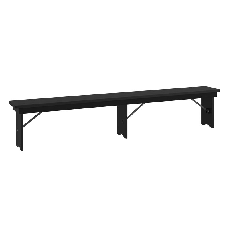 Aleksandra 8' x 12" Commercial Grade Rustic Solid Pine 3 Leg Folding Bench by Flash Furniture, Black Wash