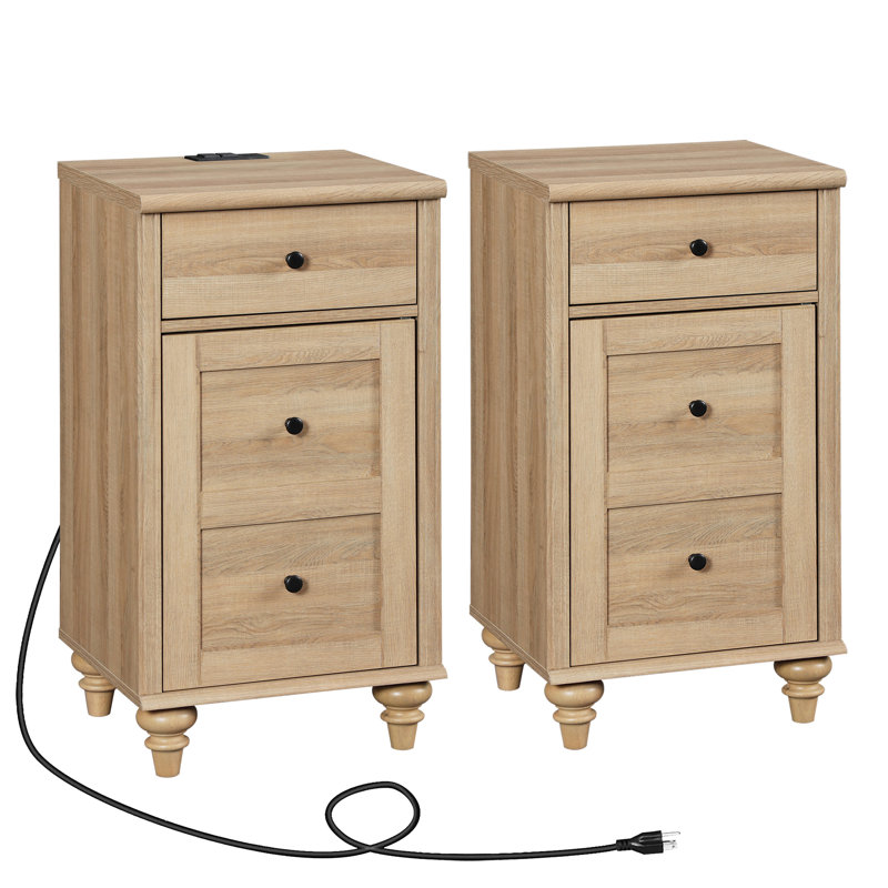 Ensemble de table de bout avec plateau et rangement intégré Scarlett, Chêne