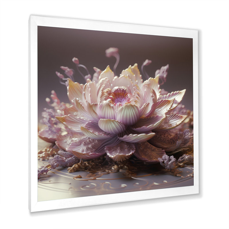 Lochlan " Blooming Magical Pink Lotus ", White Single Picture Framed, 36" H x 36" W x 1.5" D