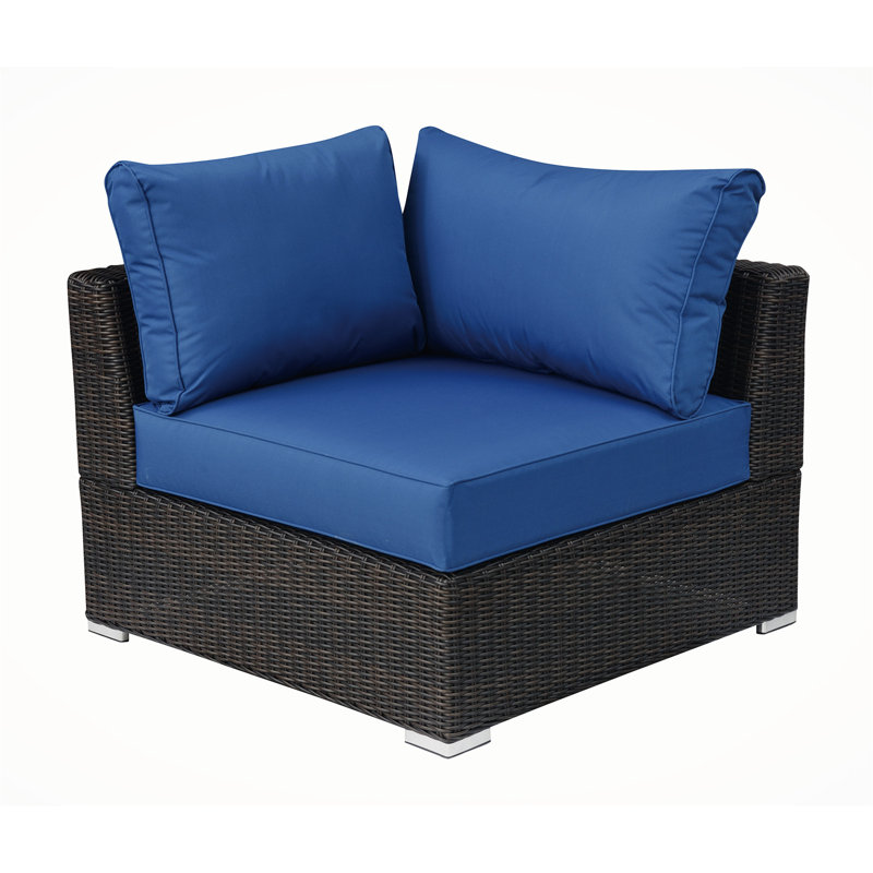 Canapé modulaire en tissu avec cadre en bois et repose-pieds, Bleu