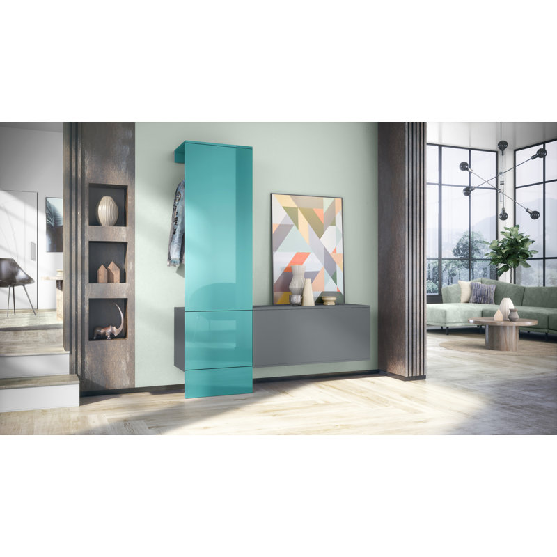 Chappa 156.5 cm W Hallway Set with Shoe Storage, High-gloss petrol