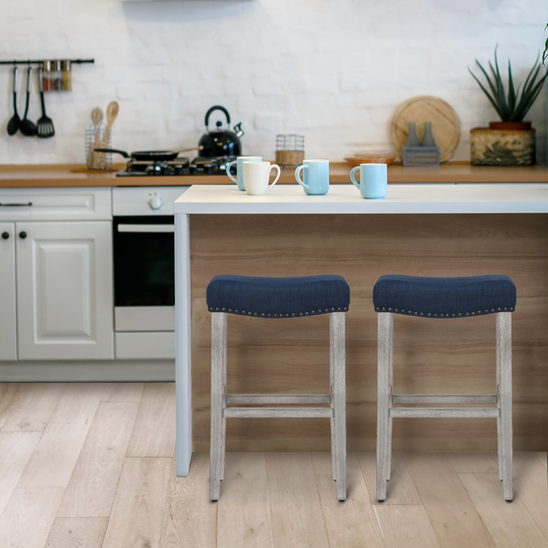 Tabouret de bar et de comptoir Jameson (ensemble de 2), Tabouret de bar (siège d'une hauteur de 29 po), Gris / bleu marine, 2