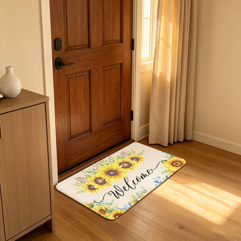 Tapis de bienvenue tournesol jaune vert 20 po x 32 po pour utilisation quotidienne
