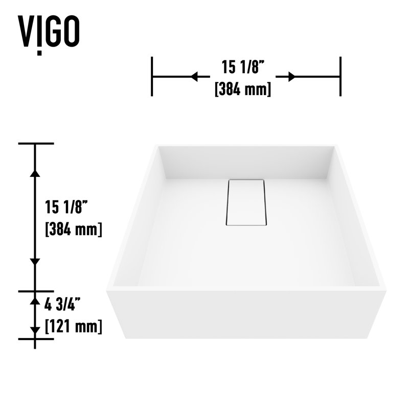 Lavabo de salle de bain vasque carré blanc mat L 15 po x l 15 po x H 5 po Bryant