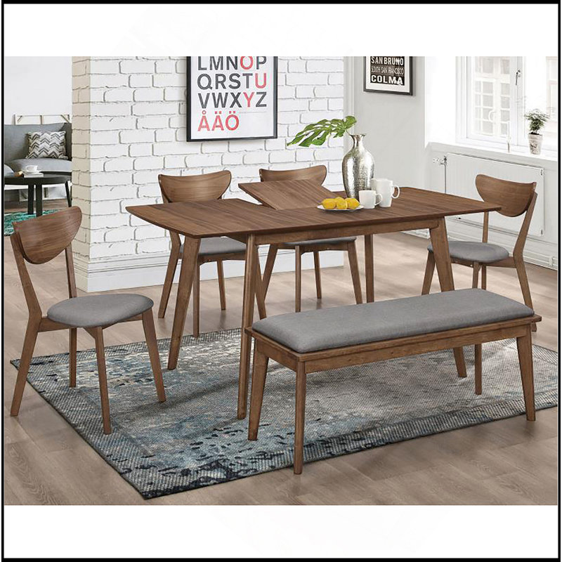 Grey And Natural Walnut Upholstered Dining Bench