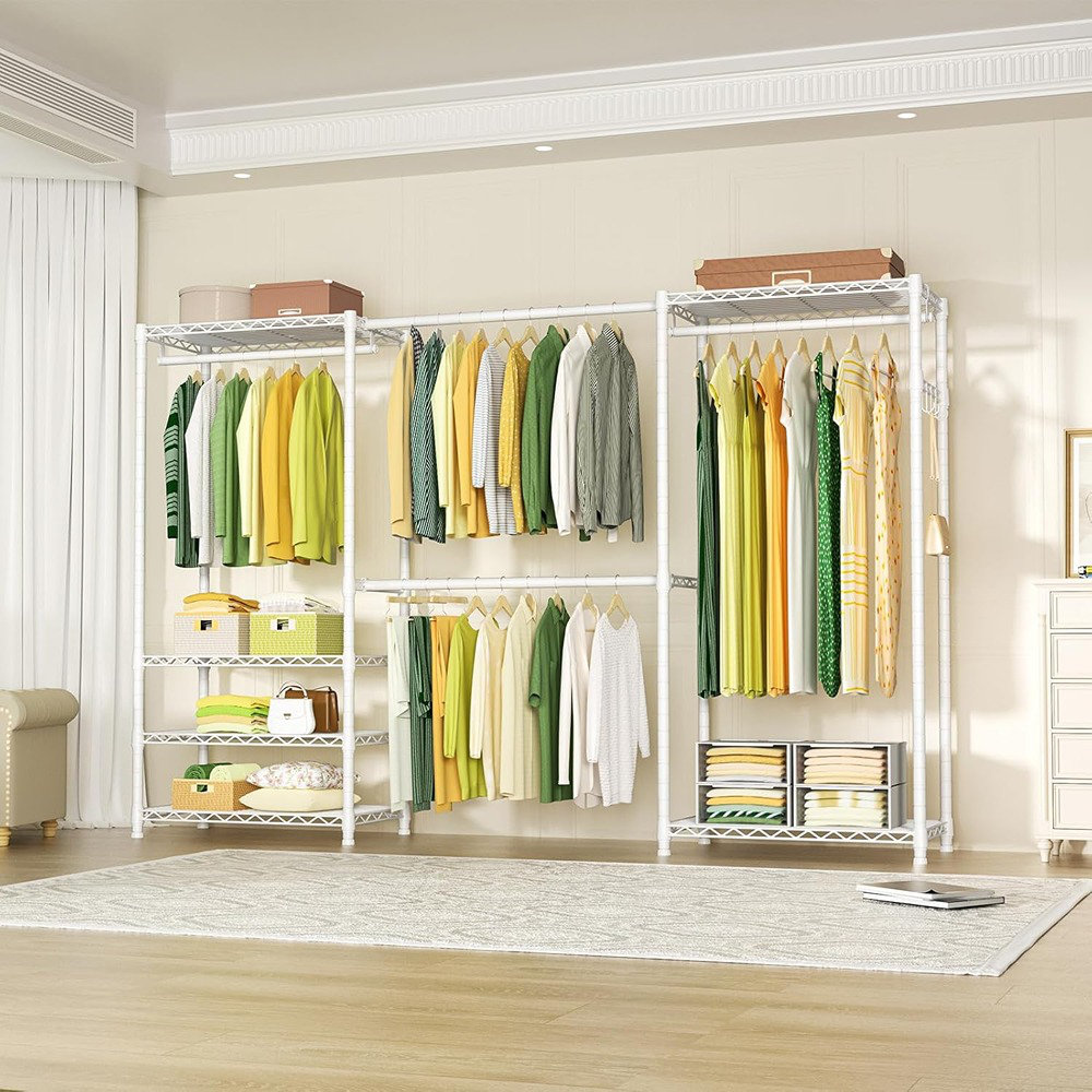 MAXAYA Heavy Duty Closet Garment Rack, 6 Tiers Adjustable Metal ...