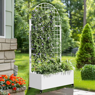 73"H×35"W Arch Metal Planter Box with Trellis with Wheels
