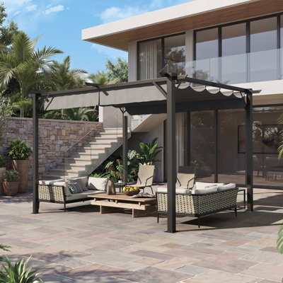 12 ft. W x 10 ft. D Outdoor Metal Pergola with Retractable Canopy and Anchoring Stand