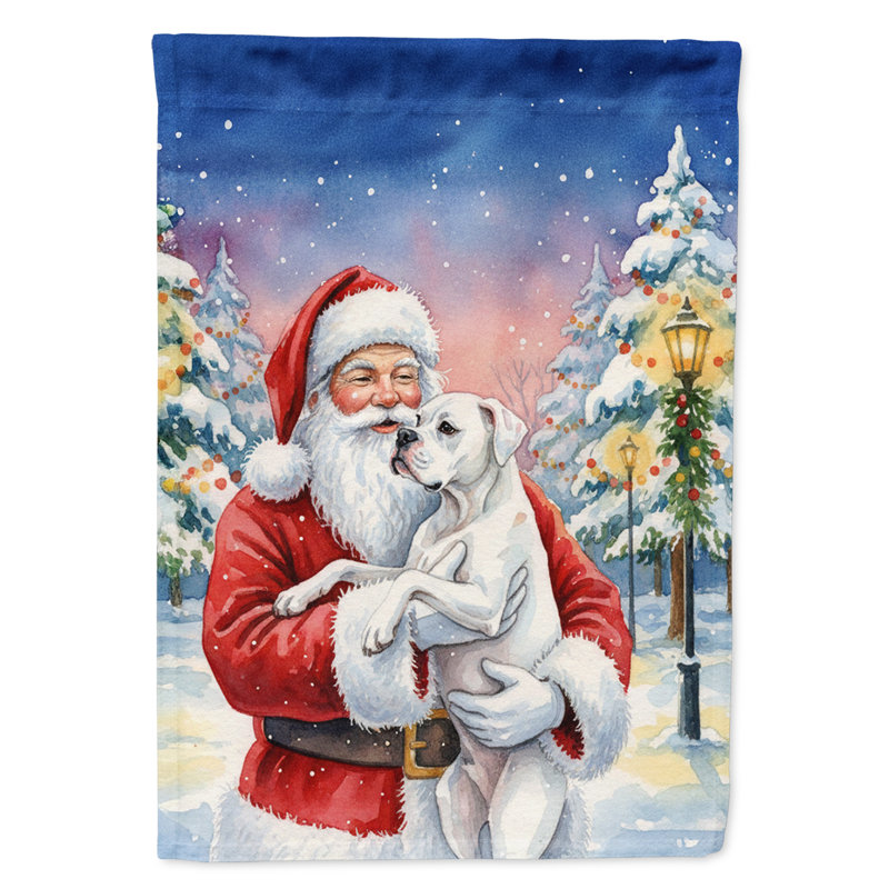 Boxer blanc avec drapeau du père Noël, Taille du jardin, Boxer blanc