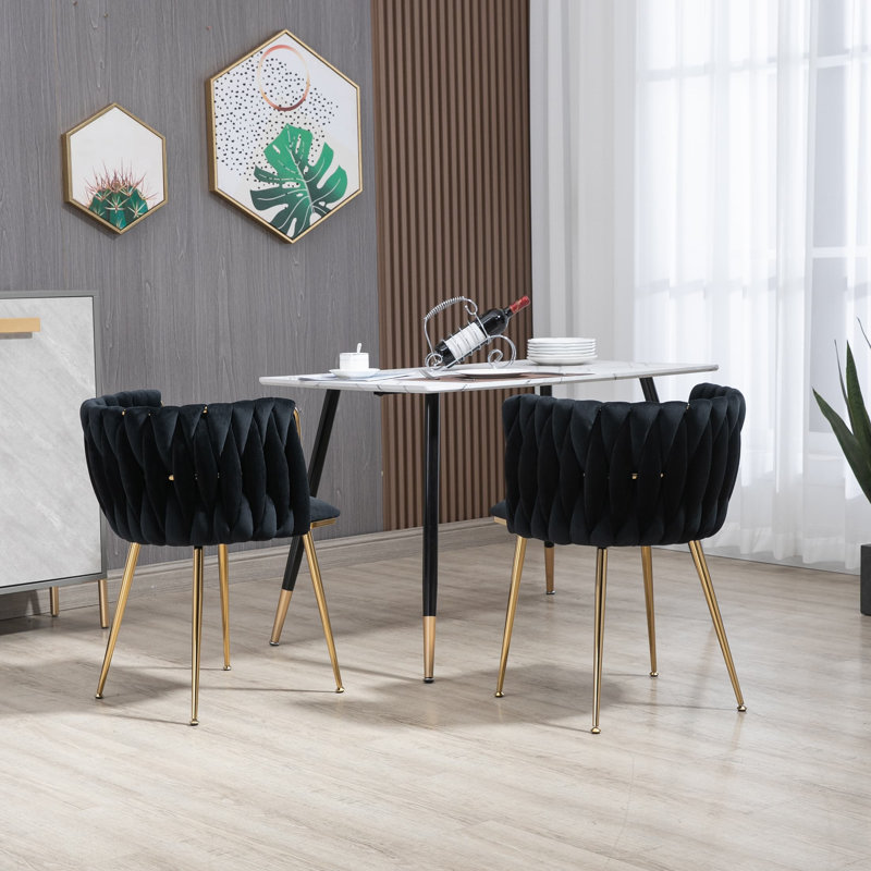 Chaises de salle à manger rembourrées en velours capitonné 2 pièces Gabrel, Noir