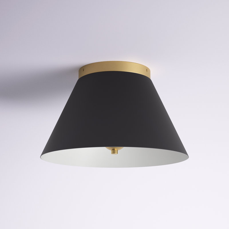 Plafonnier encastré 13,75 po 2 lumières Gareth, Noir / laiton rétro, Abat-jour noir / doublure blanche
