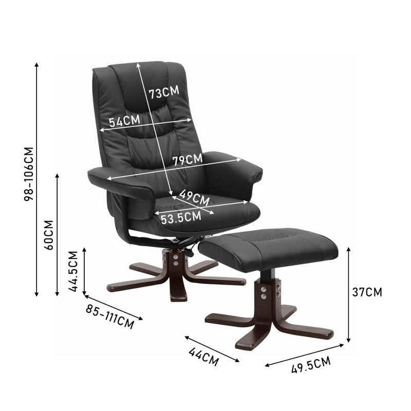 Laticia 79cm Wide Swivel Ergonomic Recliner, Black