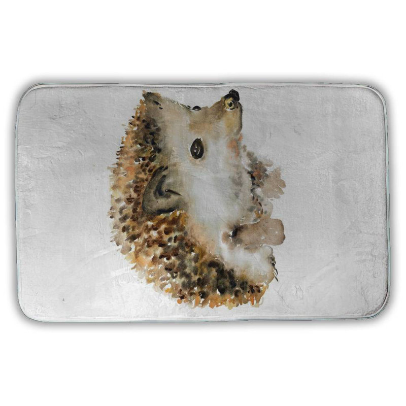 Watercolor hedgehog Bath Mat with Non-Slip Backing - Quick Dry Memory Foam Bathroom Rug - Absorbent - Modern Plush Spa-Style - Machine Washable