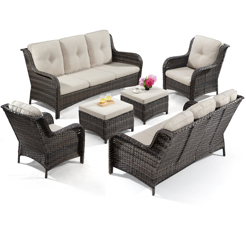 Ensemble de conversation d'extérieur avec coussins 6 pièces Anahit, Beige