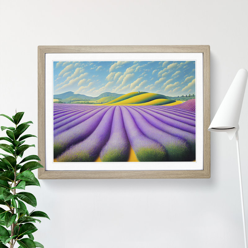 Stimulating Lavender Flower Field - Framed Print, 34cm H x 46cm W x 2cm D, Oak Framed